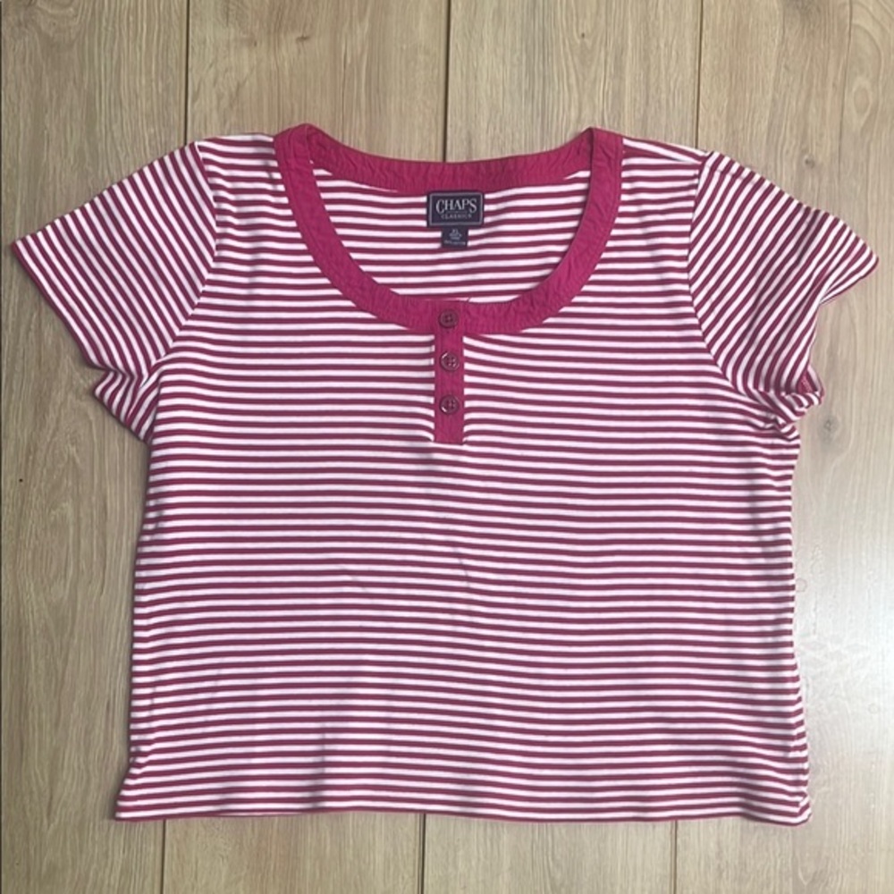 Chaps Red and White Striped T-Shirt
